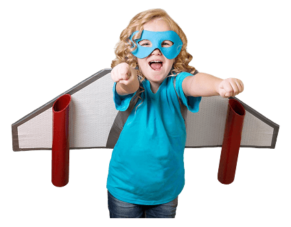 Child wearing paper airplane costume